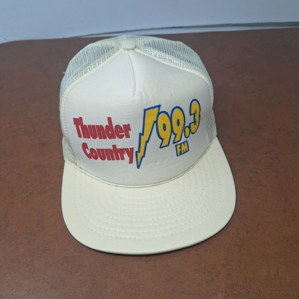 Vintage Thunder Country 99.3 FM Trucker Hat Cream Mesh Snapback Cap One Size